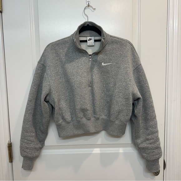 Nike Women's Heather Gray Cropped Half-Zip Jacket - Picture 1 of 4